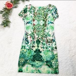 Green print succulent sheath dress